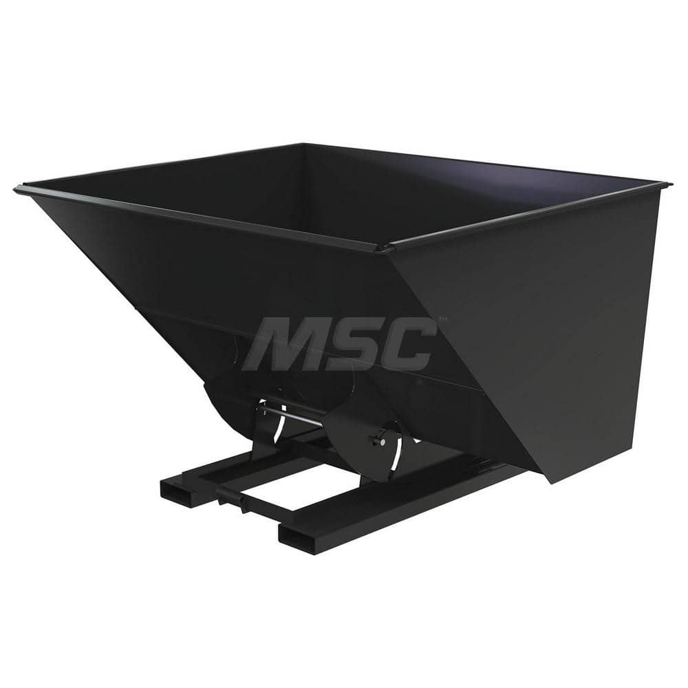 Stationary Tilt Hopper: 2,000 lb Capacity, 82″ Wide, 69″ Long, 51″ High Black, Powder Coated Steel, Hand Control