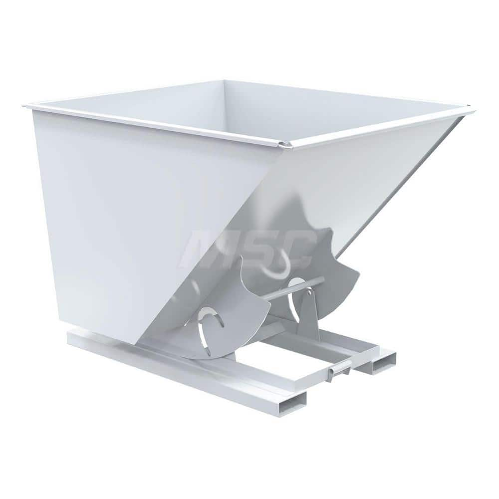 Stationary Tilt Hopper: 2,000 lb Capacity, 57″ Wide, 69″ Long, 52″ High White, Powder Coated Steel, Hand Control