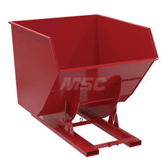 Stationary Tilt Hopper: 6,000 lb Capacity, 64″ Wide, 79.38″ Long, 64.375″ High Red, Powder Coated Steel, Hand Control