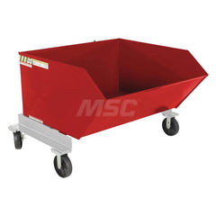 Stationary Tilt Hopper: 2,000 lb Capacity, 54″ Wide, 58.81″ Long, 37.125″ High Red, Powder Coated Steel, Hand Control