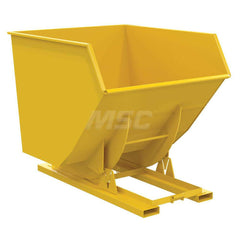 Stationary Tilt Hopper: 6,000 lb Capacity, 64″ Wide, 79.38″ Long, 64.375″ High Yellow, Powder Coated Steel, Hand Control