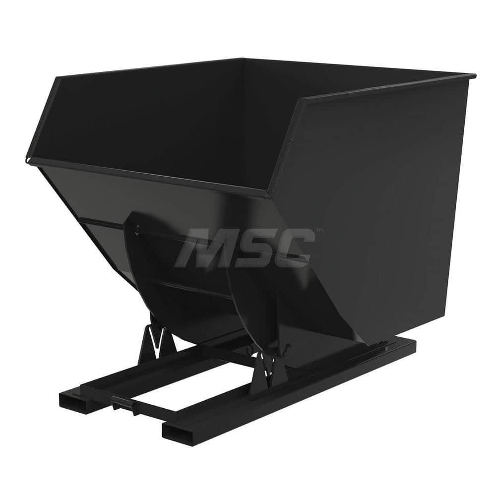 Stationary Tilt Hopper: 6,000 lb Capacity, 64″ Wide, 79.38″ Long, 64.375″ High Black, Powder Coated Steel, Hand Control