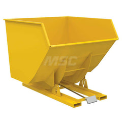 Stationary Tilt Hopper: 6,000 lb Capacity, 73″ Wide, 79.38″ Long, 64.375″ High Yellow, Powder Coated Steel, Hand Control