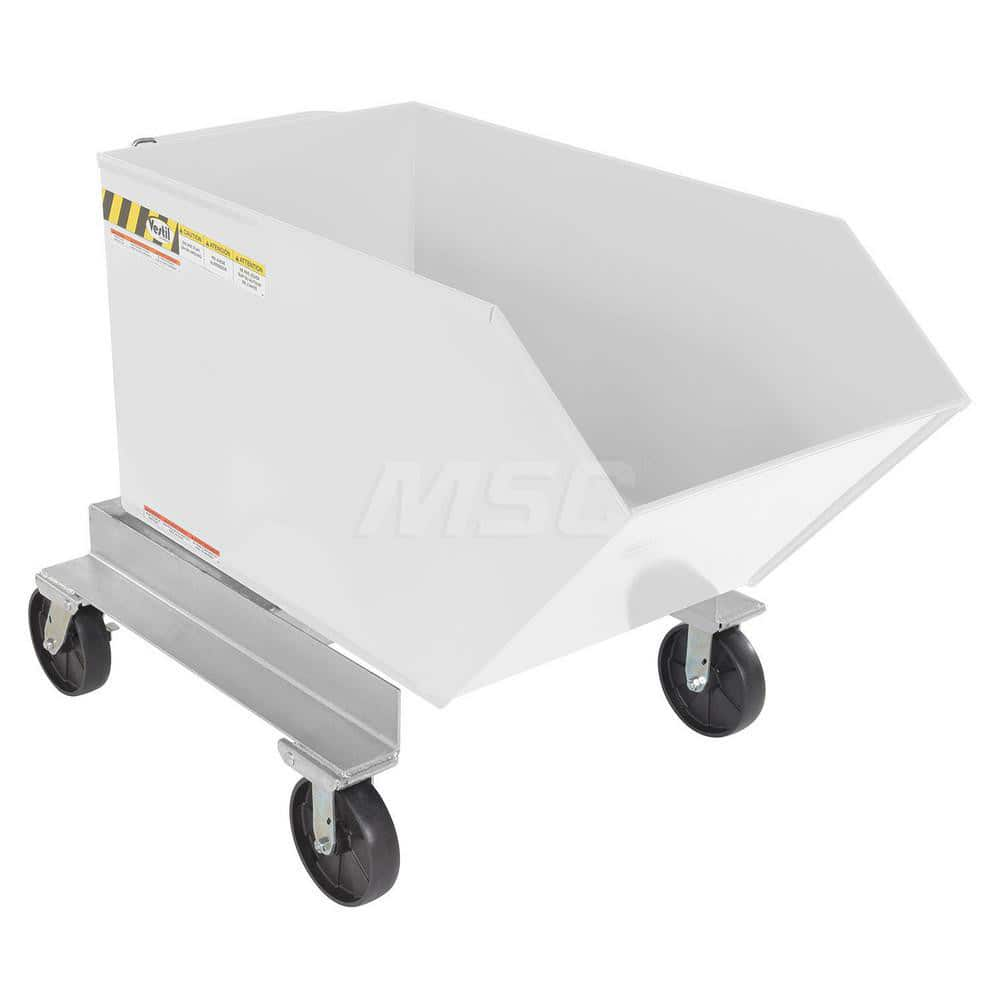 Stationary Tilt Hopper: 2,000 lb Capacity, 35″ Wide, 58.88″ Long, 47.1875″ High White, Powder Coated Steel, Hand Control