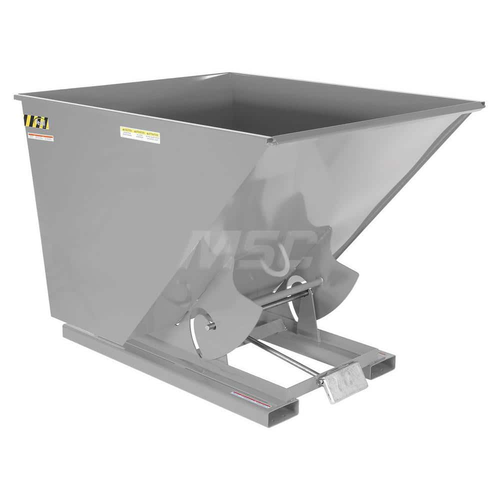 Stationary Tilt Hopper: 4,000 lb Capacity, 57″ Wide, 68.31″ Long, 51.8125″ High Gray, Powder Coated Steel, Hand Control