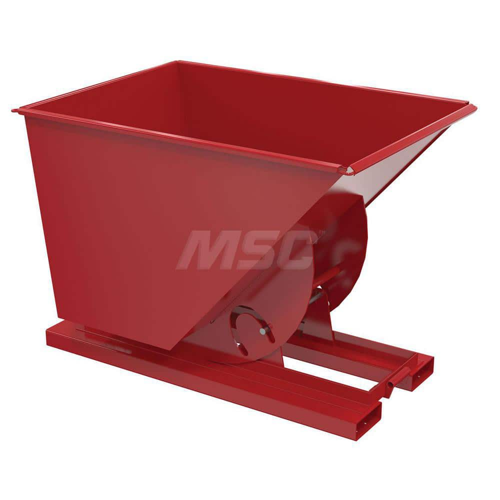 Stationary Tilt Hopper: 6,000 lb Capacity, 42″ Wide, 62″ Long, 43″ High Red, Powder Coated Steel, Hand Control