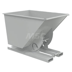 Stationary Tilt Hopper: 2,000 lb Capacity, 42″ Wide, 62″ Long, 43″ High Gray, Powder Coated Steel, Hand Control