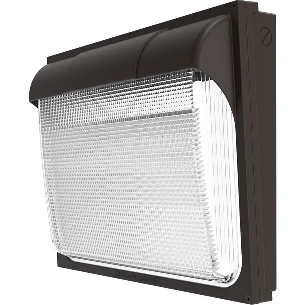 79 Watt, 7,000 Lumens, 5,000°K, 120-277V, LED Wall Pack Light Fixture Wall Mount, Prismatic Glass Lens, Aluminum Housing, Bronze (Color), Weather Resistant, 9-27/32″ D x 13-9/16″ H x 4-1/8″ W