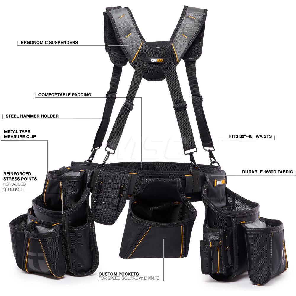 Tool Aprons & Tool Belts; Tool Type: Tool Belt; Minimum Waist Size: 32; Maximum Waist Size: 48; Material: Polyester; Number of Pockets: 15.000; Color: Black; Belt Type: Padded; Adjustable; Overall Width: 28; Overall Length: 5.91; Insulated: No; Tether Sty