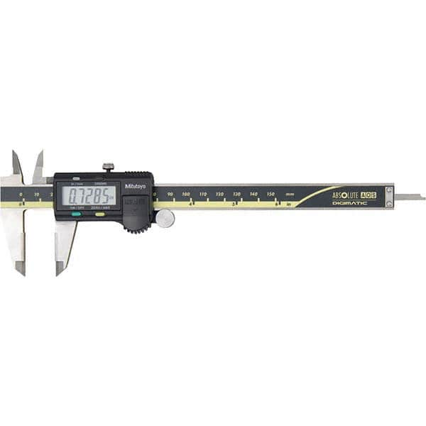 Electronic Caliper: 0 to 6″, 0.0005″ Resolution 0.0010″ Accuracy, Steel Caliper, 1.57″ Jaw Length, Carbide Tipped Jaws, Calibrated