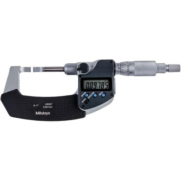 Blade Micrometer: 1″ Max, Electronic 0.00015″ Accuracy, Ratchet Thimble