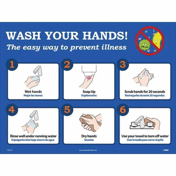 NMC - "Wash Your Hands! - The Easy Way to Prevent Illness", 24" Wide x 18" High, Paper Safety Sign - A1 Tooling