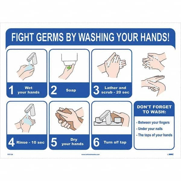 NMC - "Fight Germs By Washing Your Hands!", 24" Wide x 18" High, Paper Safety Sign - A1 Tooling