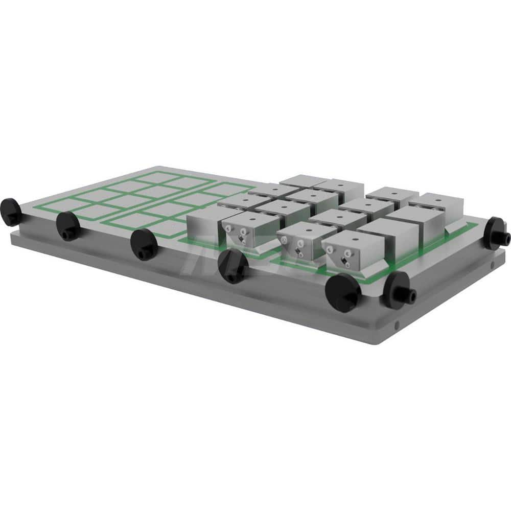 Electro-Permanent Magnetic Chucks; Shape: Rectangle; Length (Inch): 18; Width/Diameter (Inch): 16; Height (Inch): 2; Number of Poles: 36; Magnet Pole Type: Square; Pole Alignment: 2″ x 2″; Operating Frequency (Hz): 50/60; Clamping Force: 170 N/sq. cm