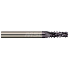 Helical Flute Thread Mill: 1/4-18 to 3/8-18, Internal & External, 4 Flute, 5/16″ Shank Dia, Solid Carbide 18 TPI, 0.305″ Cut Dia, 5/8″ LOC, 3″ OAL, AlTiN Coated