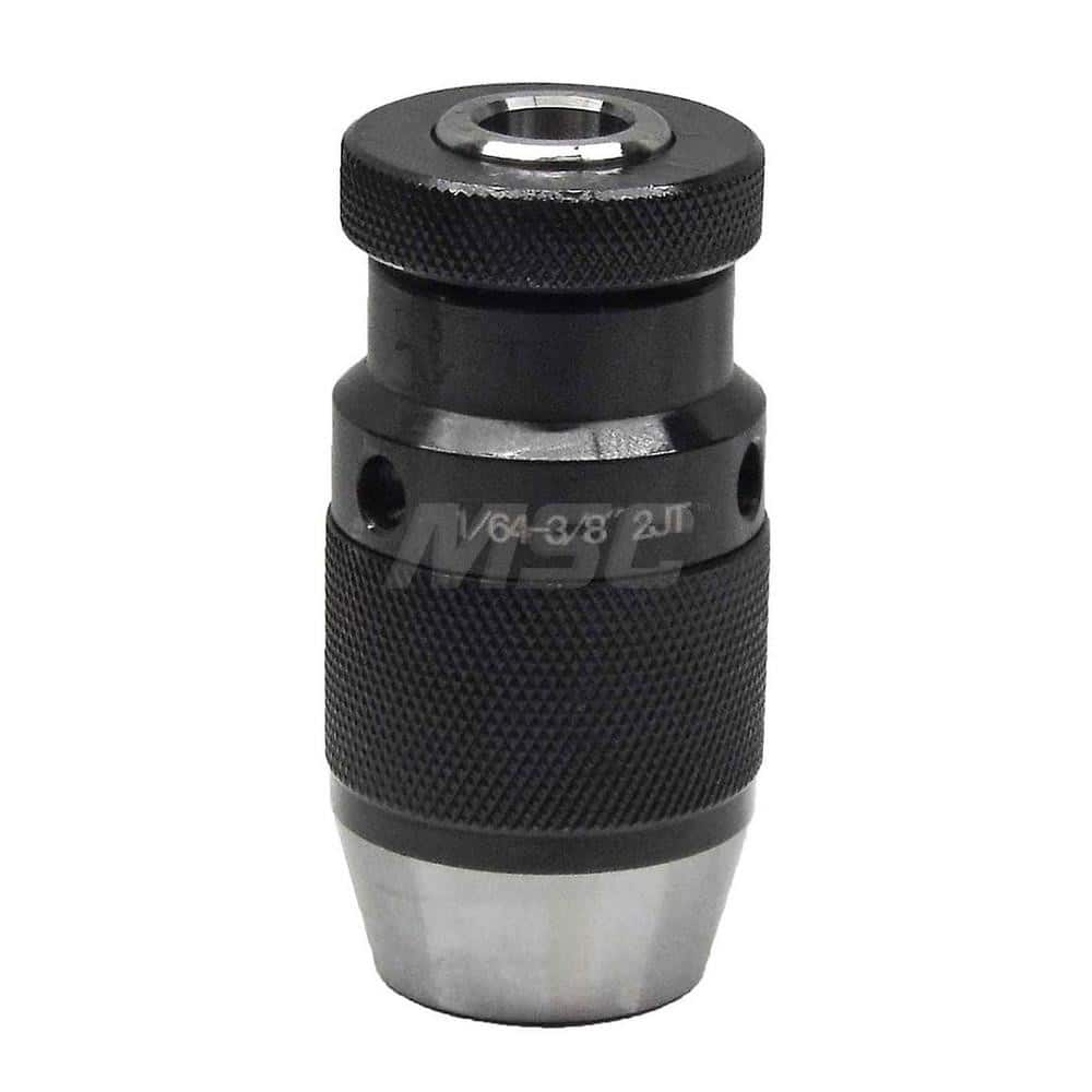 Drill Chuck: 1/64 to 3/8″ Capacity, Jacob Taper Mount, JT2 Keyless