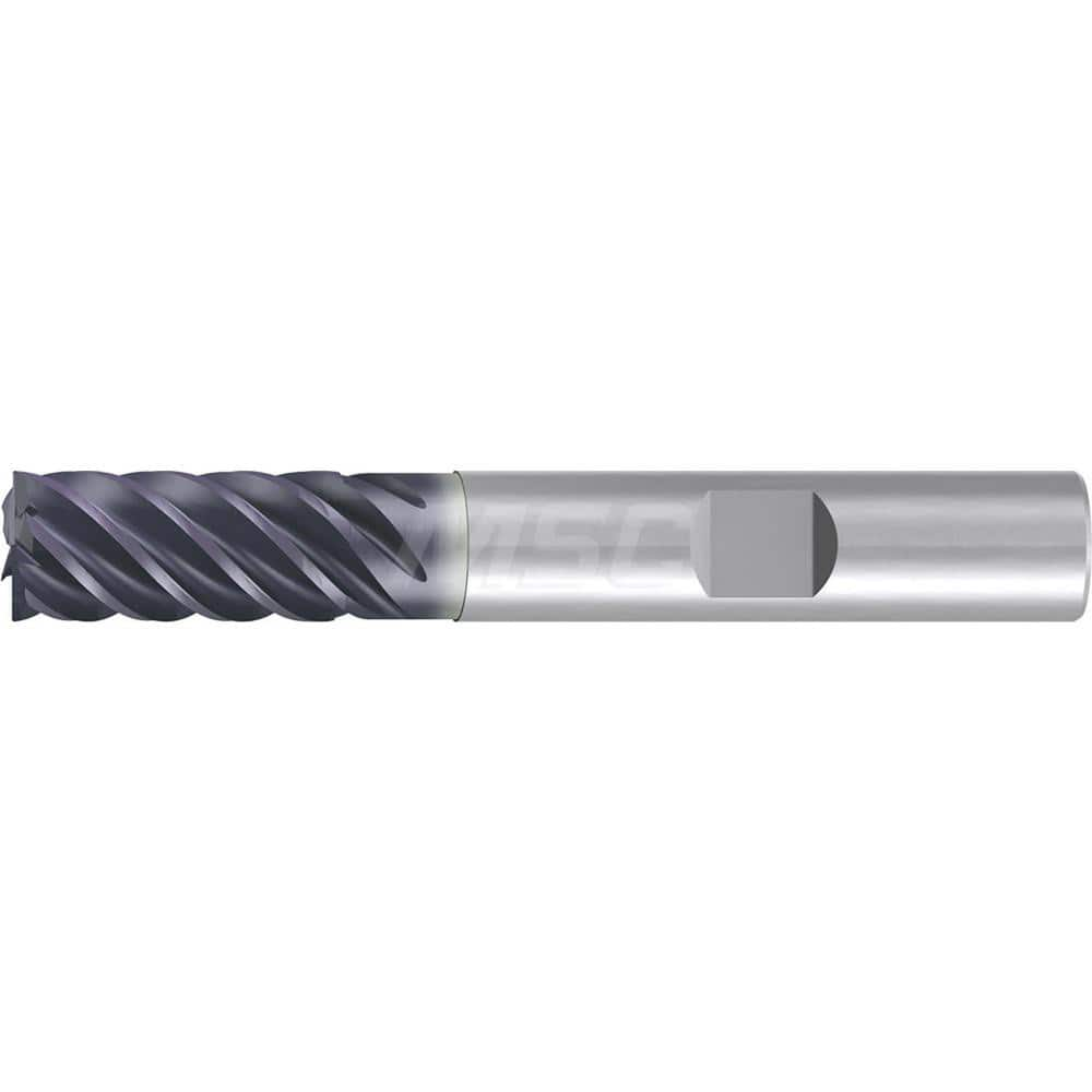 1″ Diam 6-Flute 35/38° Solid Carbide 0.012″ Corner Chamfer Roughing & Finishing End Mill AlCr Finish, 2″ LOC, 5″ OAL, 1″ Shank Diam, Centercutting, Standard Length