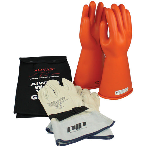 ‎147-SK-1/10-KIT - Novax Insulating Glove Kit - Class 1 - 14″ - Orange - Straight Cuff - Exact Industrial Supply