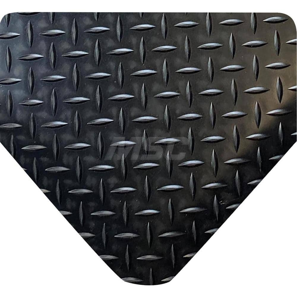 Anti-Fatigue Mat: 5' Length, 9/16″ Thick, SBR Rubber Diamond Plate, Black, Dry