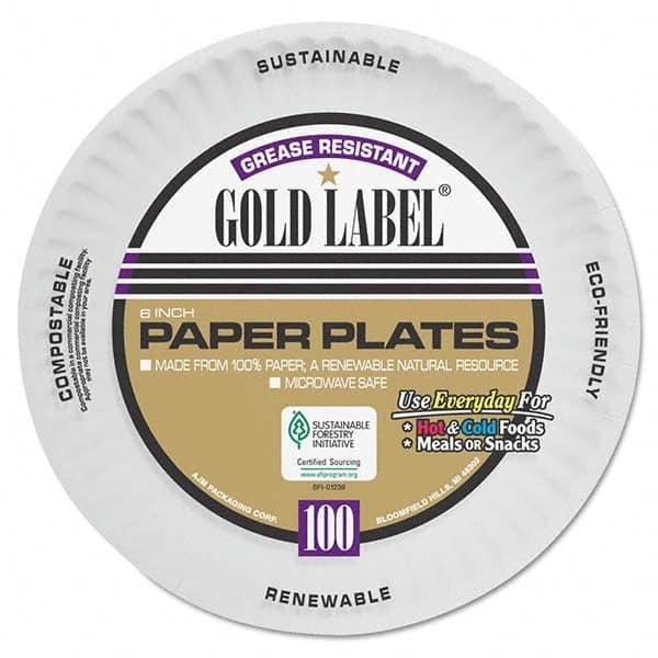 AJM Packaging Corporation - Coated Paper Plates, 6", White, Round, 100/Pack - A1 Tooling