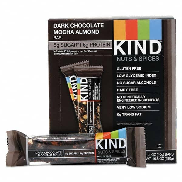 KIND - Snacks, Cookies, Candy & Gum Breakroom Accessory Type: Granola Bars Breakroom Accessory Description: Nuts and Spices Bar, Dark Chocolate Mocha Almond, 1.4 oz Bar, 12/Box - A1 Tooling