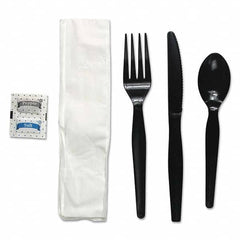 Boardwalk - Six-Piece Cutlery Kit, Condiment/Fork/Knife/Napkin/Spoon, Heavyweight, Black, 250/Carton - A1 Tooling