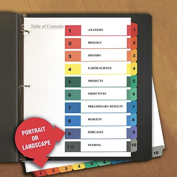 UNIVERSAL - Tabs, Indexes & Dividers Indexes & Divider Type: Preprinted Numeric Size: 11 x 8-1/2 - A1 Tooling