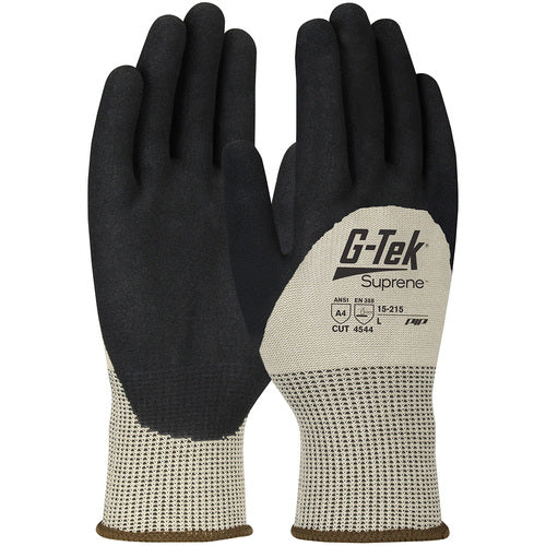 ‎15-215/M Coated Gloves w/Polykor - G-Tek Suprene - Tan 13G Nano Shell - 3/4 Nitrile MicroSurface Grip - A4 - Exact Industrial Supply