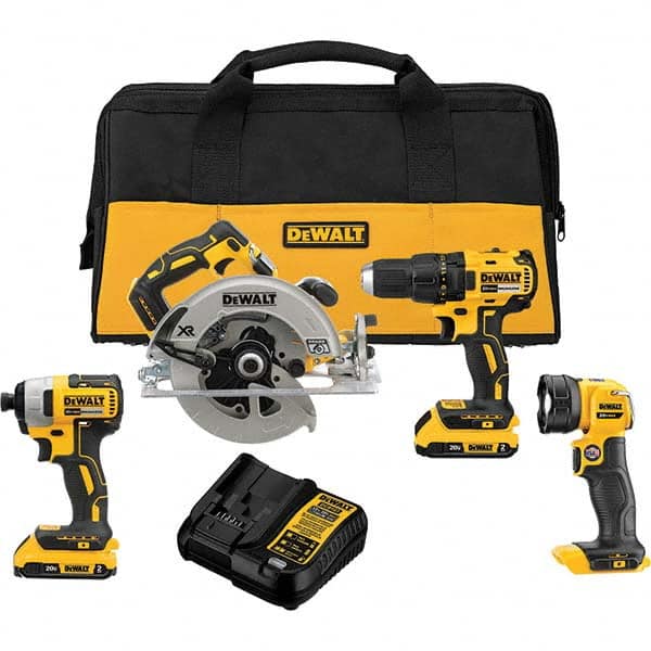 DeWALT - Cordless Tool Combination Kits Voltage: 20 Tools: Brushless 1/2" Cordless Drill/Driver; Brushless 1/4" Cordless Impact Driver; Brushless XR 7-1/4 Circular Saw; Cordless LED Work Light - A1 Tooling