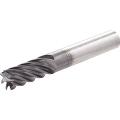 Corner Chamfer End Mill: 0.787″ Dia, 2.36″ LOC, 7 Flute, 0.4″ Chamfer Width, Solid Carbide 140 mm OAL, 20 mm Shank Dia, 37 ° Helix, TiAlN Coated, Centercutting