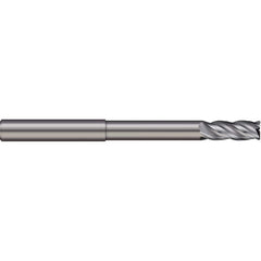 Corner Radius End Mill: 3/4″ Dia, 1-1/2″ LOC, 0.03″ Radius, 4 Flutes, Solid Carbide 6″ OAL, 3/4″ Shank Dia, 38 ° Helix, Bright/Uncoated, Corner Radius End