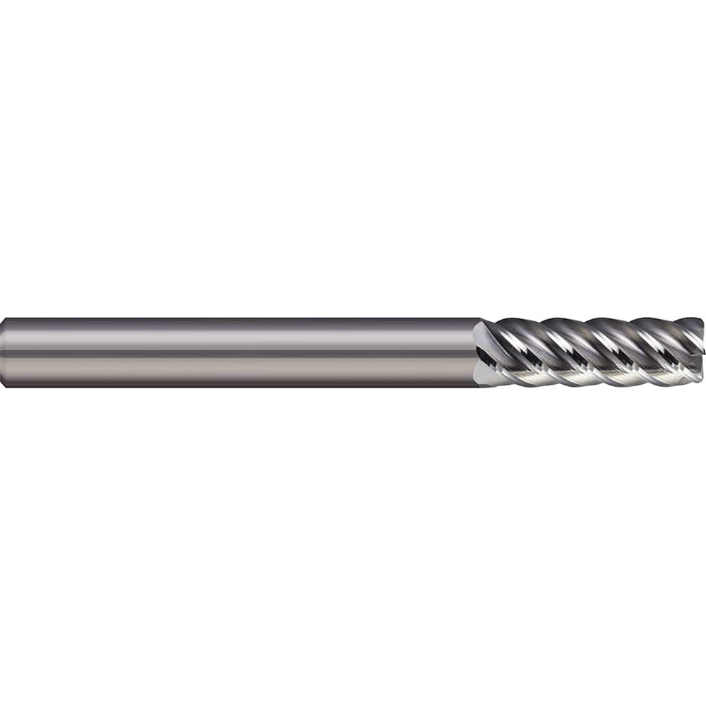 Corner Radius End Mill: 3/16″ Dia, 5/8″ LOC, 0.03″ Radius, 5 Flutes, Solid Carbide 2″ OAL, 3/16″ Shank Dia, 45 ° Helix, Bright/Uncoated, Corner Radius End