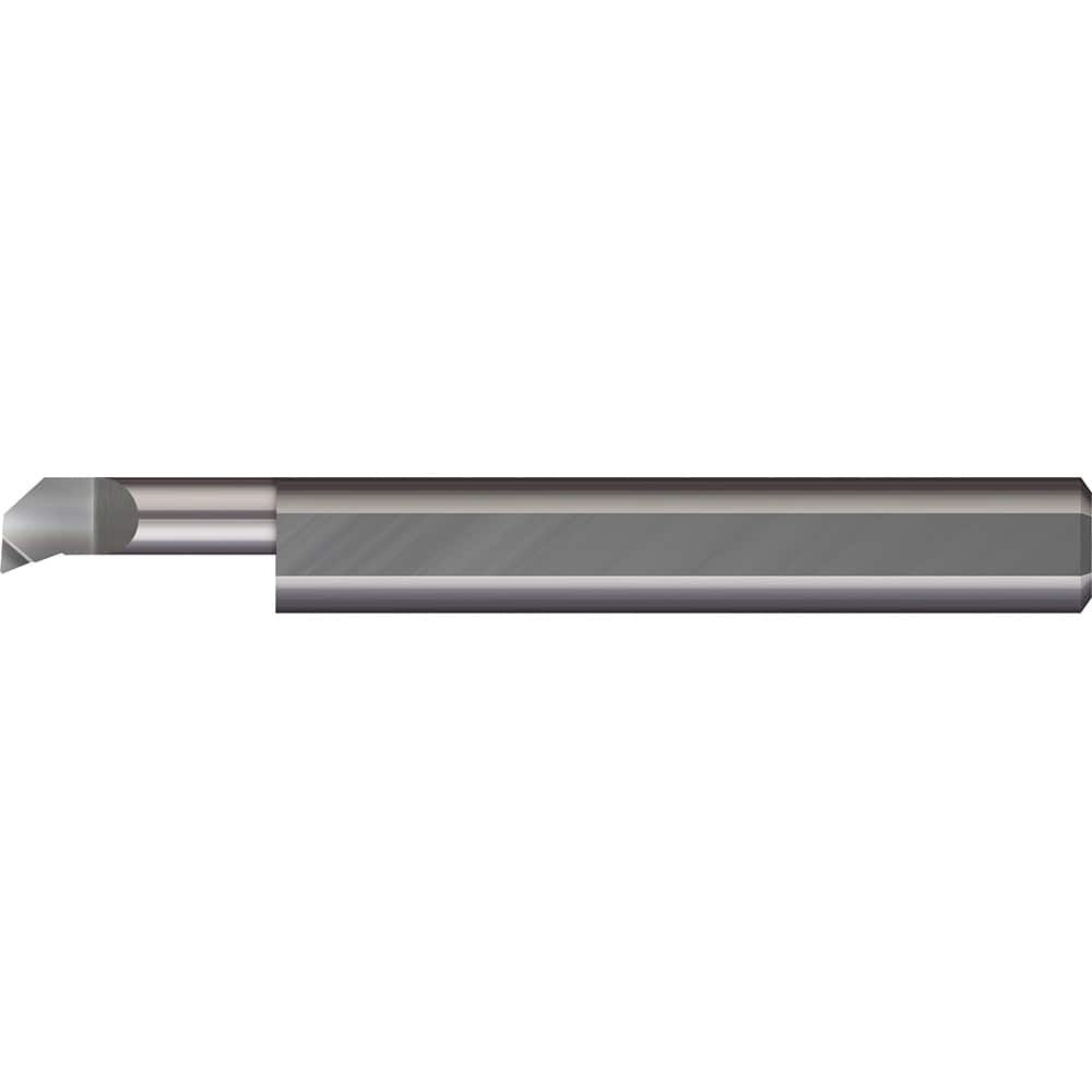 Boring Bar: 0.08″ Min Bore, 0.2″ Max Depth, Right Hand Cut, Solid Carbide 1/8″ Shank Dia, 1-1/2″ OAL, 0.002″ Corner Radius