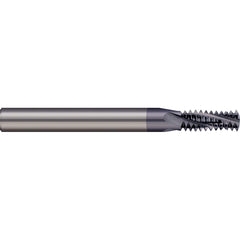 Helical Flute Thread Mill: 3/4-12, Internal & External, 4 Flute, 1/2″ Shank Dia, Solid Carbide 12 TPI, 0.495″ Cut Dia, 1-1/4″ LOC, 4″ OAL, AlTiN Coated