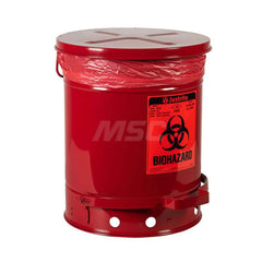 Justrite - Oily Waste Cans & Receptacles; Capacity (Gal.): 10.000 ; Opening Style: Foot Operated ; Color: Red ; Material: Steel ; Height (Inch): 18.25 ; Width/Diameter (Inch): 13.94 - Exact Industrial Supply