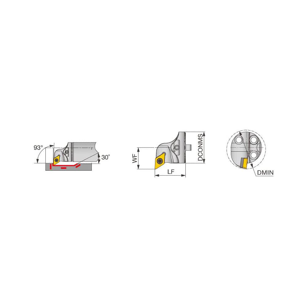 Replaceable Boring Bar Heads; Compatible Insert Style: DCMT; Compatible Insert Size Code: 32.52; Tool Material: Steel; Multi-use Tool: Yes; Lead Angle: 93.000; Through Coolant: Normal Pressure; For Shank Diameter: 0.7870 in; Cutting Tool Application: Faci