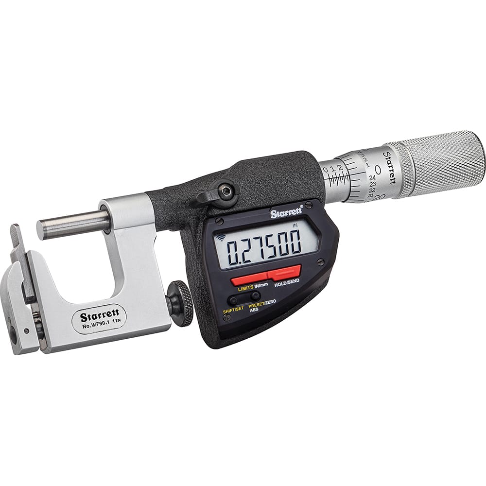 Starrett - Multi-Anvil Micrometers; Operation Type: Electronic ; Anvil Type: Round; Flat ; Minimum Measurement (mm): 0 ; Minimum Measurement (Decimal Inch): 0 ; Maximum Measurement (Decimal Inch): 1 ; Maximum Measurement (mm): 25 - Exact Industrial Supply