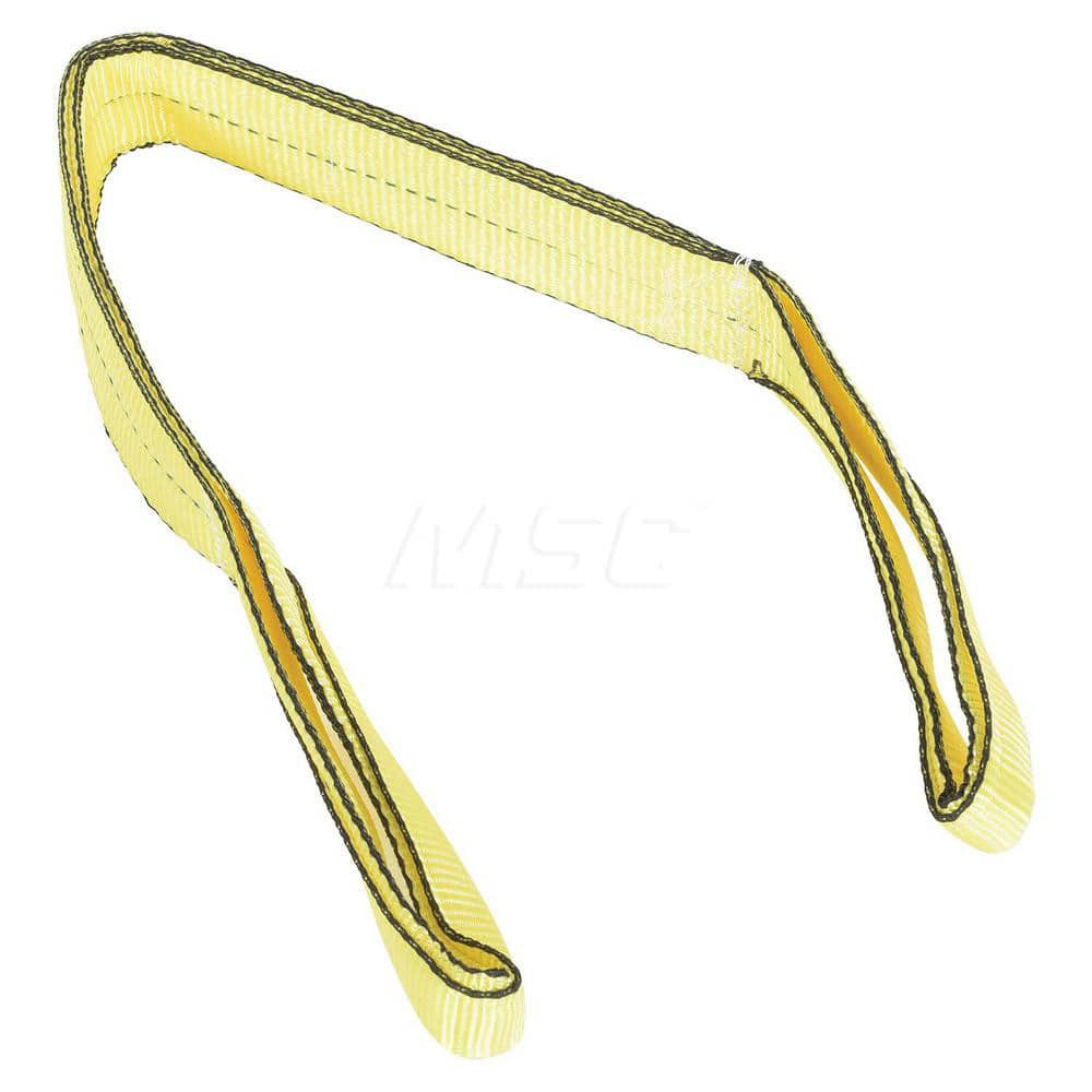 Web Sling: 3″ Wide, 4' Long, 8,800 lb Vertical, 7,040 lb Choker, 17,600 lb Basket, Polyester Flat Eye, Yellow