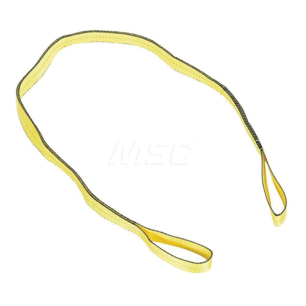 Web Sling: 2″ Wide, 8' Long, 6,400 lb Vertical, 5,120 lb Choker, 12,800 lb Basket, Polyester Flat Eye, Yellow