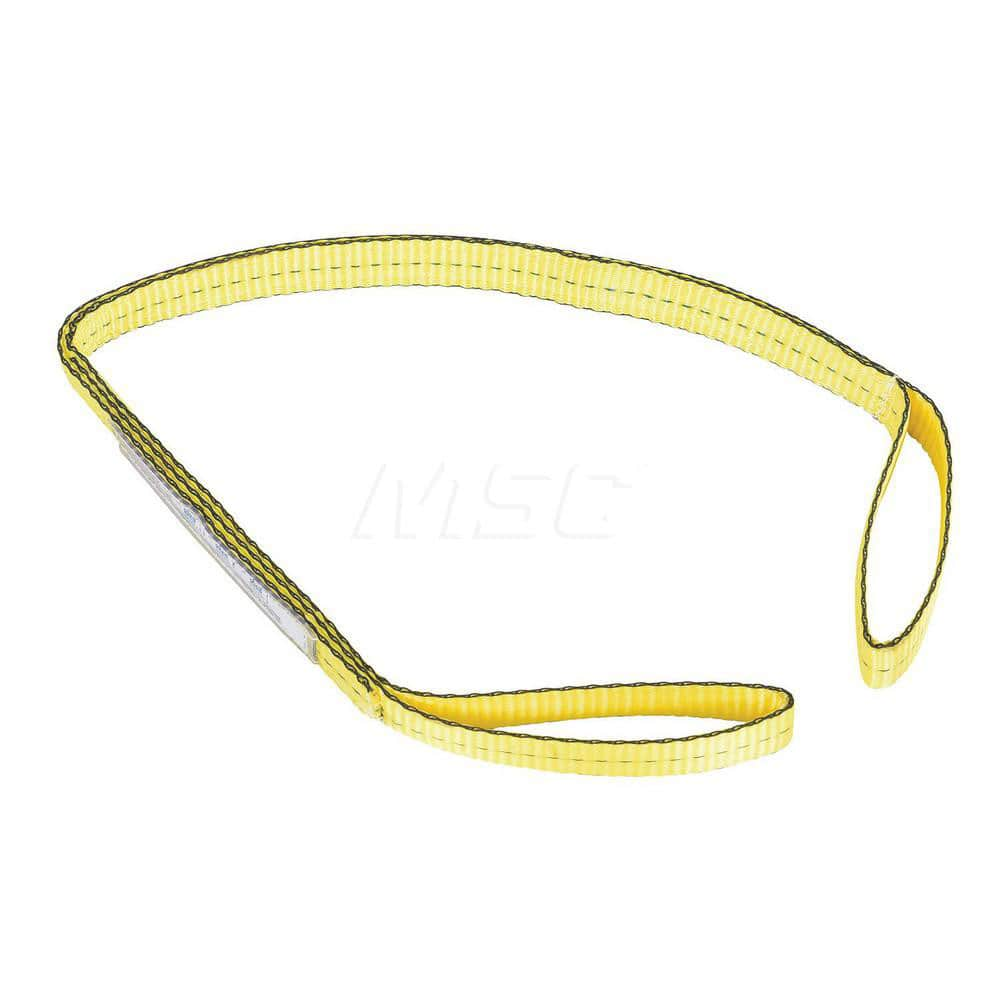 Web Sling: 1″ Wide, 4' Long, 3,200 lb Vertical, 2,560 lb Choker, 6,400 lb Basket, Polyester Flat Eye, Yellow