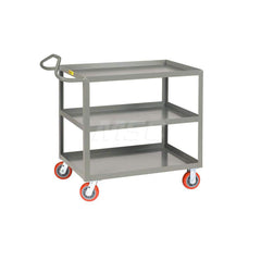 Shelf Utility Cart: 41.5″ OAL, 24″ OAW, 35″ OAH, Steel, Gray (2) Swivel & (2) Rigid, Replaceable Wheels, Polyurethane Wheels