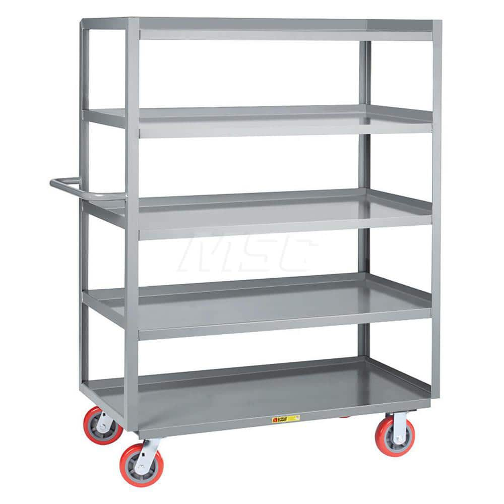 Shelf Utility Cart: 41.5″ OAL, 24″ OAW, 63.5″ OAH, Steel, Gray (2) Swivel & (2) Rigid, Replaceable Wheels, Polyurethane Wheels