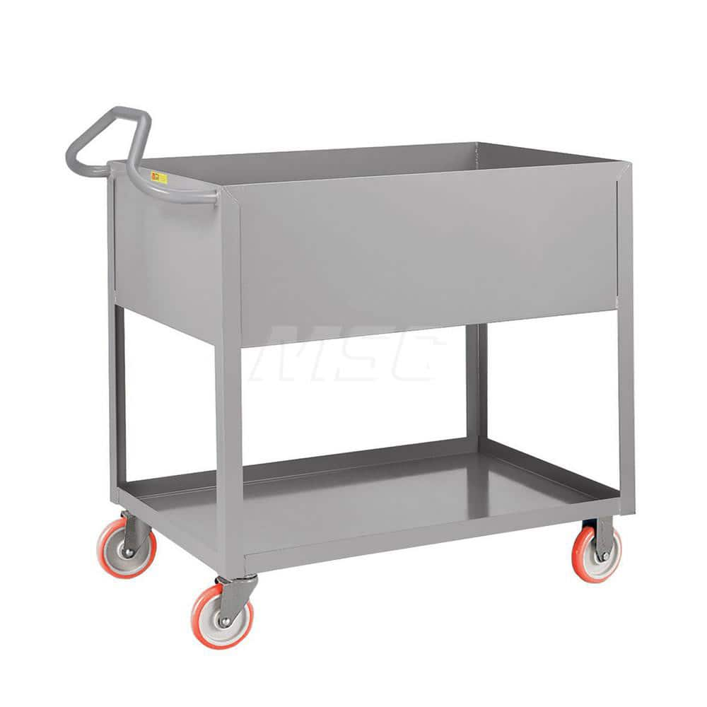 Shelf Utility Cart: 42″ OAL, 24″ OAW, 35″ OAH, Steel, Gray (2) Swivel & (2) Rigid, Permanent Wheels, Polyurethane Wheels