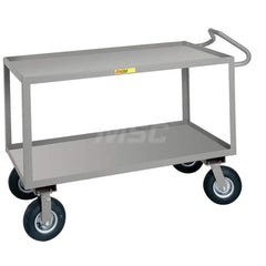 Shelf Utility Cart: 54″ OAL, 24″ OAW, 38″ OAH, Steel, Gray (2) Swivel & (2) Rigid, Replaceable Wheels, Rubber Wheels