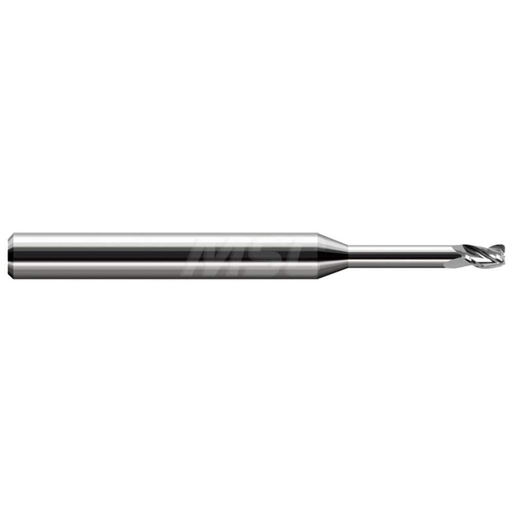 Corner Radius End Mill: 3/16″ Dia, 0.281″ LOC, 0.03″ Radius, 3 Flutes, Solid Carbide 3″ OAL, 3″ Shank Dia, Helix, Bright/Uncoated, Corner Radius End, Centercutting