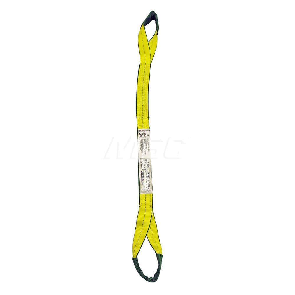 Eye & Eye Sling: 2″ Wide, 4' Long, 6,400 lb Vertical, 5,120 lb Choker, 12,800 lb Basket, Polyester Flat Eye, Yellow