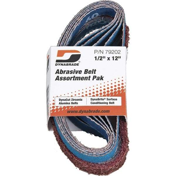 Dynabrade - 1/2" Wide x 12" OAL, 60 & 80 Grit, Aluminum Oxide Abrasive Belt - Aluminum Oxide, Coated & Nonwoven, X Weighted Cloth Backing, Wet/Dry - A1 Tooling