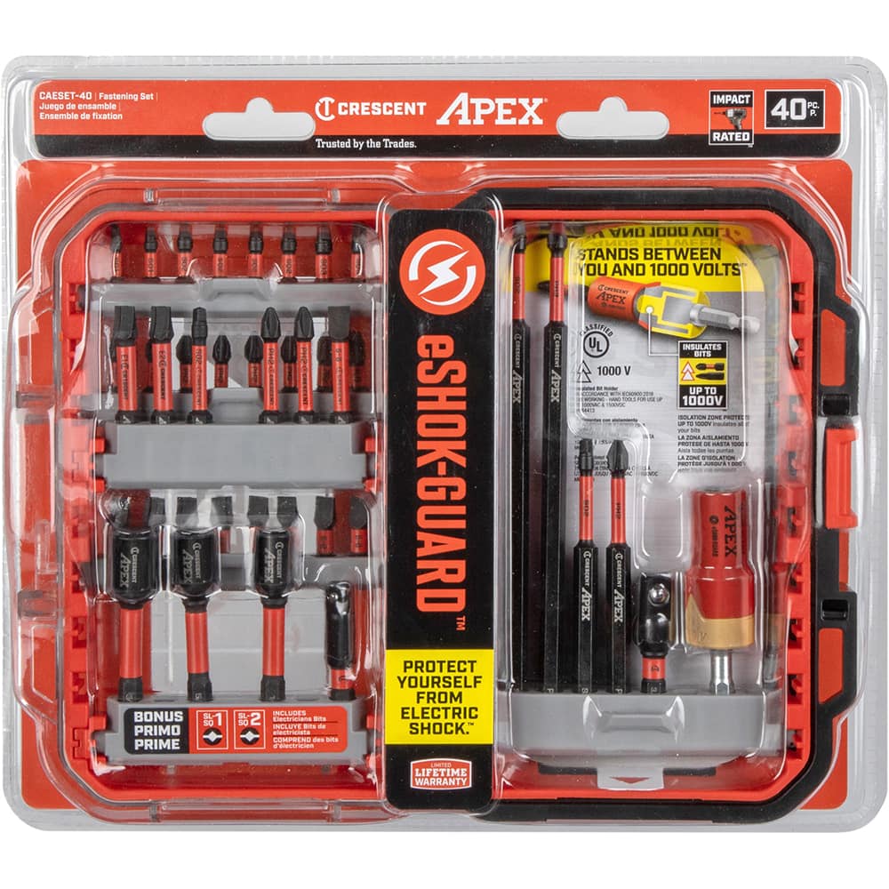 Apex - Power & Impact Screwdriver Bit Sets; Point Type: Phillips, Slotted, Torx, Square ; Tool Type: Fastening Bit Set ; Bit Type: Phillips/Slotted ; Drive Size: 1/4 ; Overall Length Range: Less than 9" ; Overall Length (Inch): 10.433 - Exact Industrial Supply