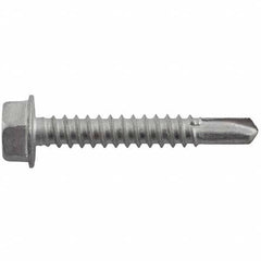 #12-14, Hex Washer Head, Hex Drive, 4″ Length Under Head, #3 Point, Self Drilling Screw Carbon Steel, Silver StalGard Finish