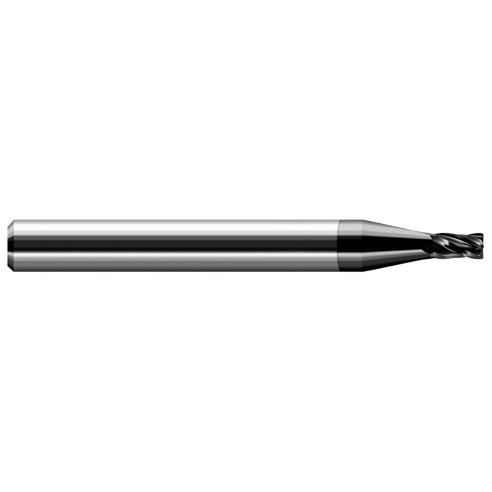 Corner Radius End Mill: 0.062″ Dia, 3/32″ LOC, 0.01″ Radius, 4 Flutes, Solid Carbide 1-1/2″ OAL, 1/8″ Shank Dia, 30 ° Helix, Amorphous Diamond Coated, Corner Radius End